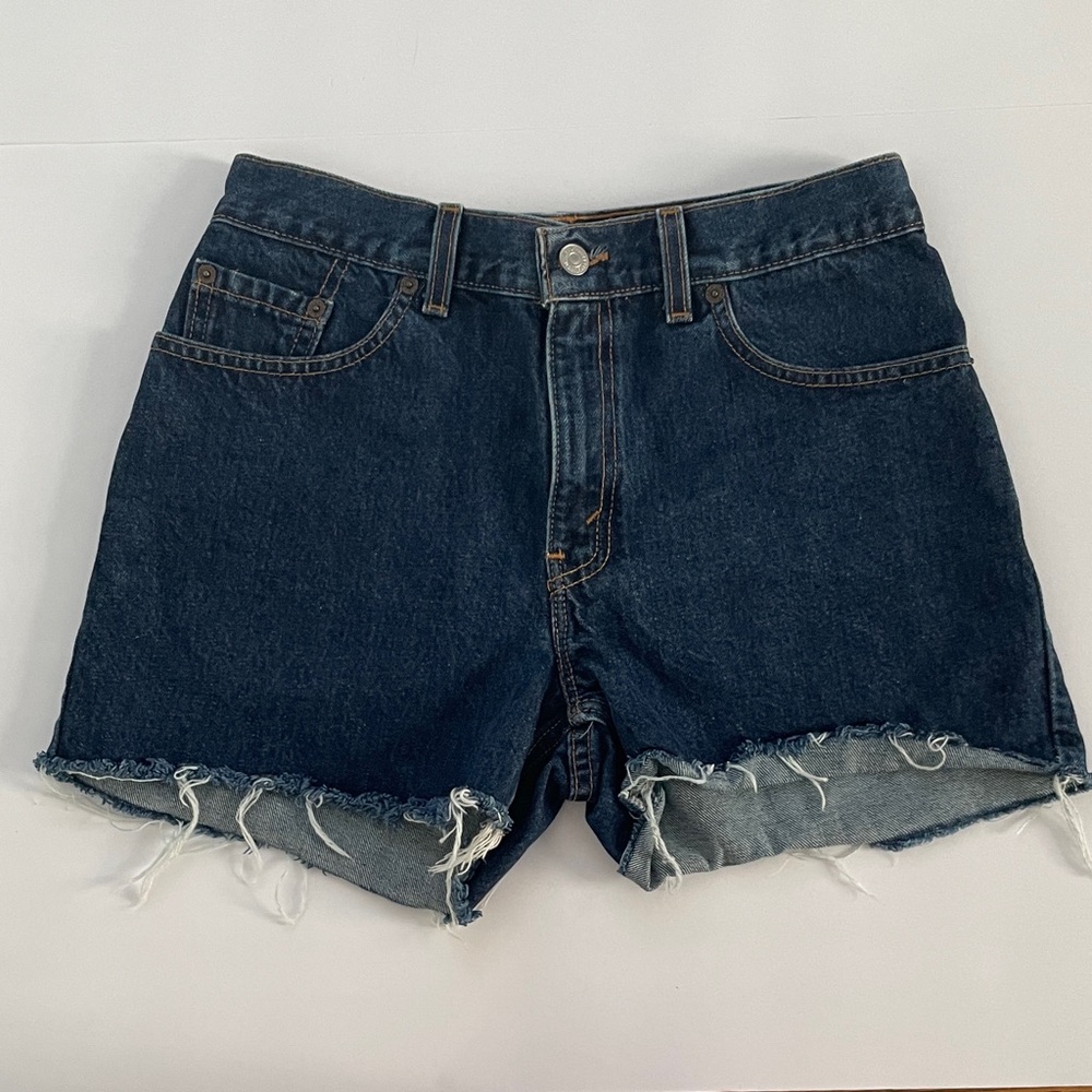 Classic Blue Frayed Hem Jean Shorts